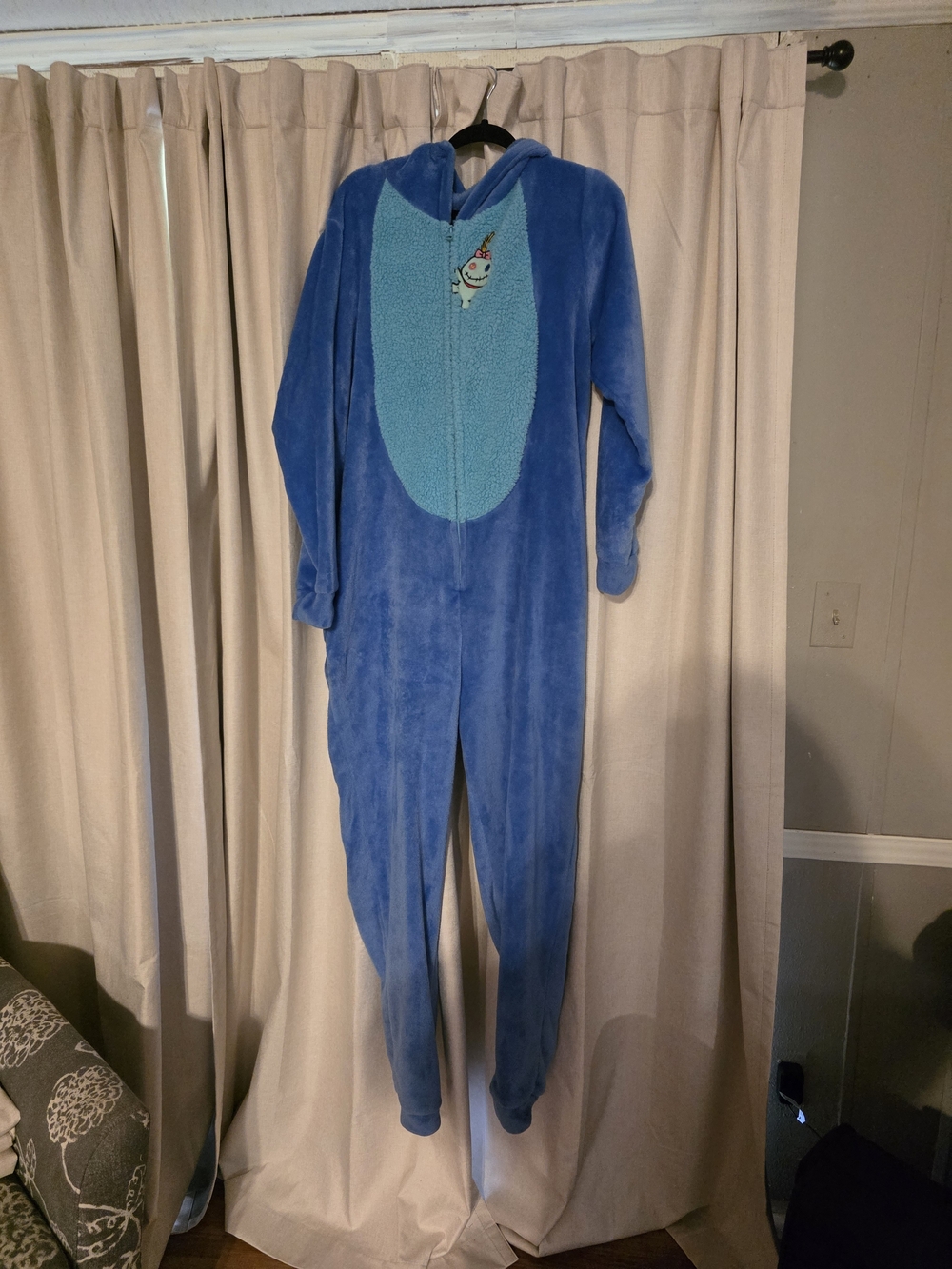 Disney Blue Plush Kids One-Piece Footie Pajamas with Light Blue Front
